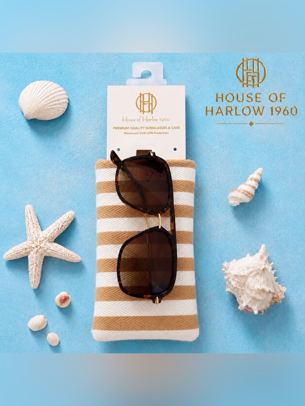 House of Harlow 1960 Square Sunglasses w/ Case Tortoise Brown UVA/UVB NWOT